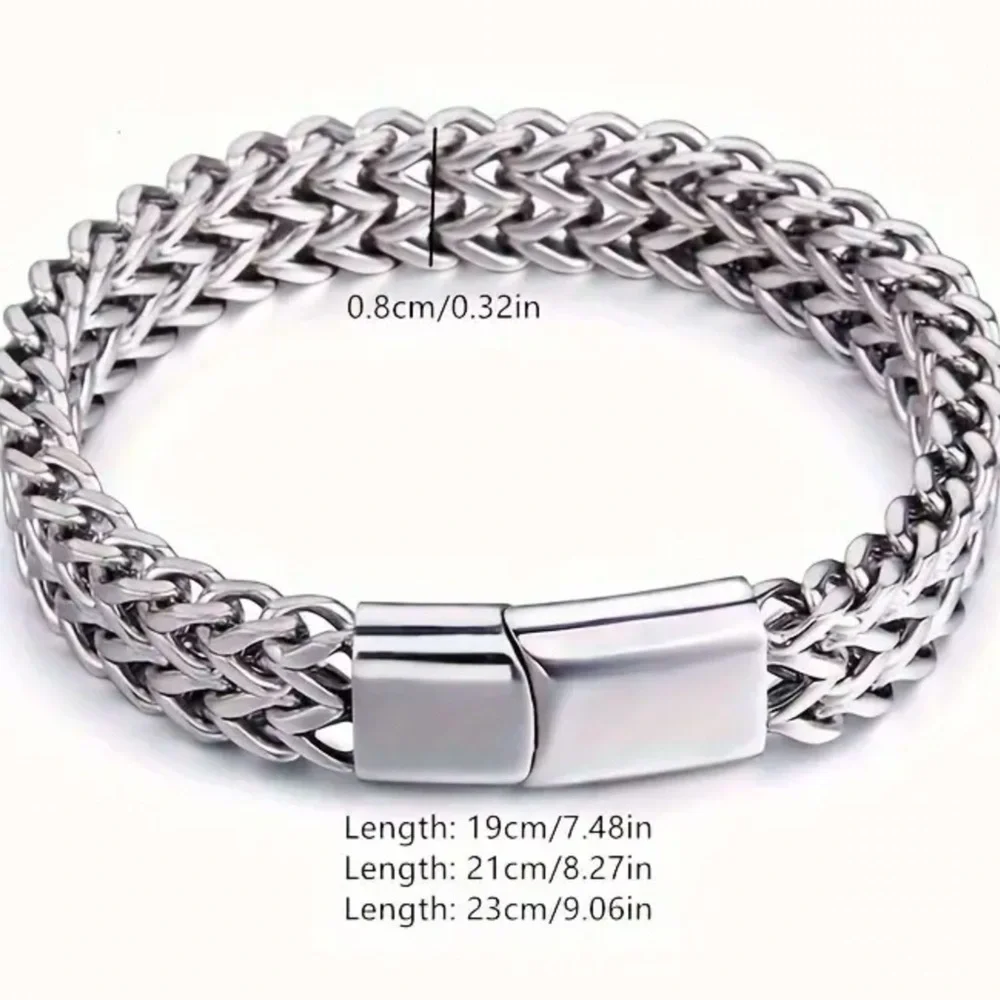 Men’s Double Layer Silver Stainless Steel Bracelet!